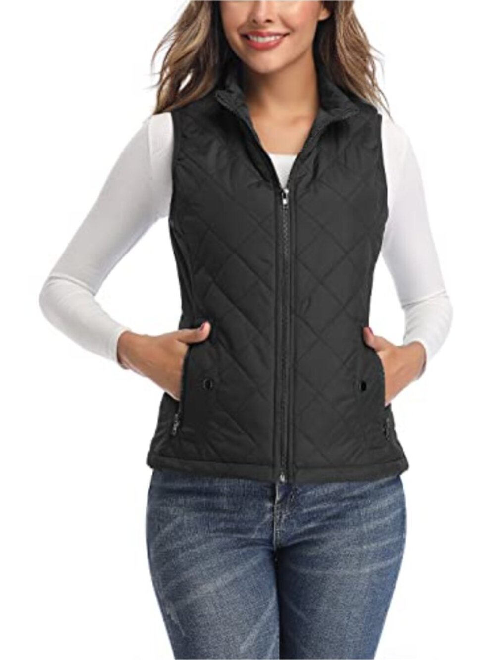 Women's Lightweight Quilted Zip Vest Stand Collar Sleeveless